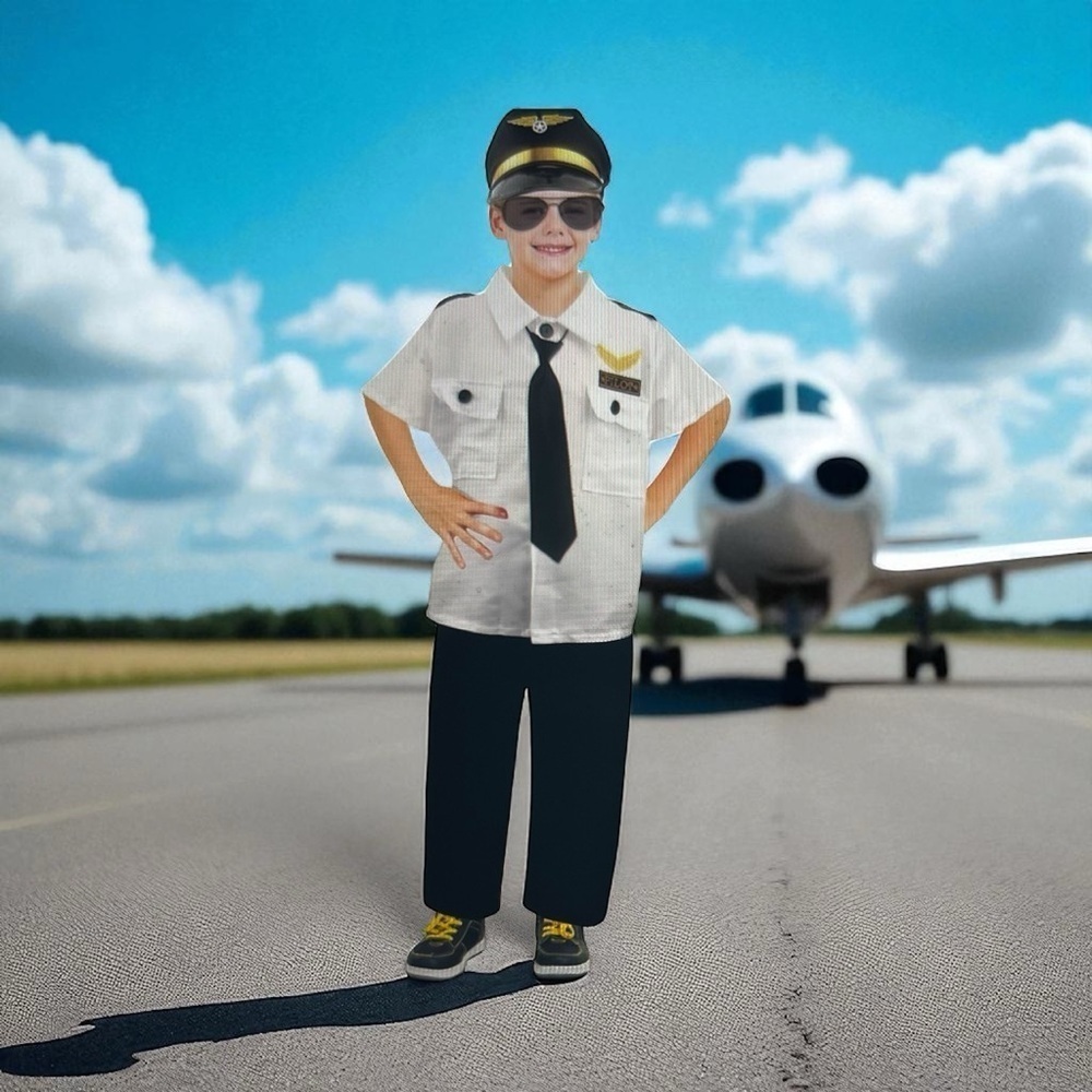 Kids Pilot Costume Set – Captain Uniform Dress Up – Size 3T-4T – Halloween /